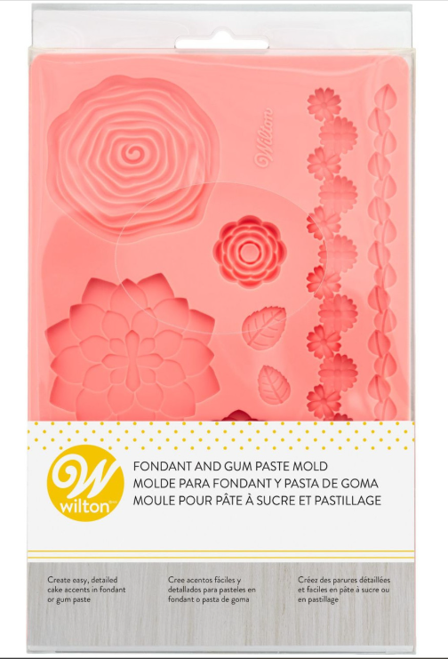 Wilton -Molde de silicona para fondant y pasta de goma con flores y hojas, 11 cavidades