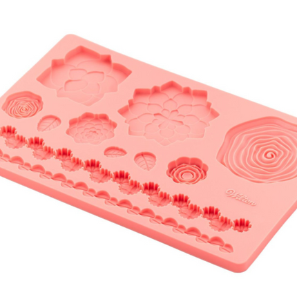 Wilton -Molde de silicona para fondant y pasta de goma con flores y hojas, 11 cavidades