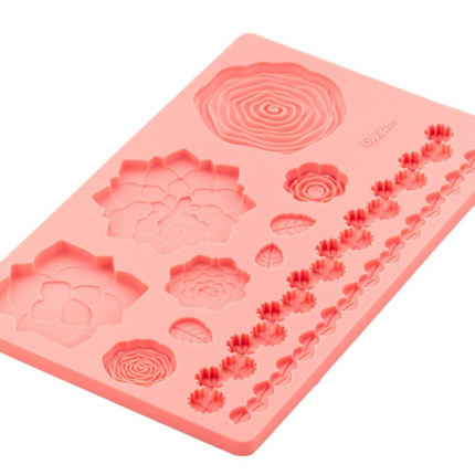 Wilton -Molde de silicona para fondant y pasta de goma con flores y hojas, 11 cavidades
